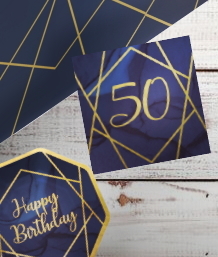 Navy Blue & Gold Geode 50th Birthday Party Supplies | Balloon | Decoration | Packs